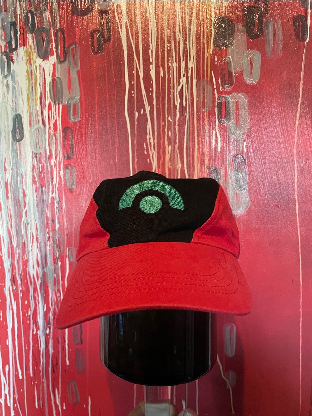 Pokémon Red and Black Baseball Cap with Mint Green Emblem